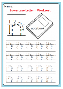 Lowercase n Worksheet for Kindergarten and Preschool