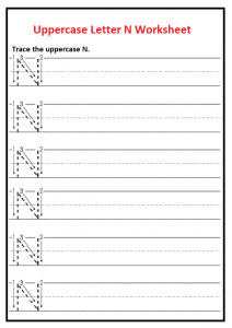 Trace and Write Uppercase Letter N Worksheet for Kindergarten and Preschool