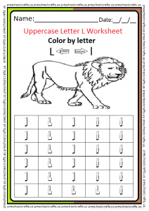 Uppercase Letter L Color Worksheet for Preschool and Kindergarten