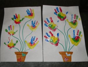 spring colored hand print crafts for kids