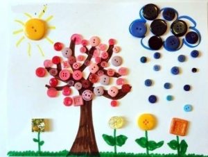 spring themed craft idea by colored buttons for kids