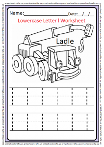 Lowercase Letter l Tracing Worksheet for Preschool and Kindergarten