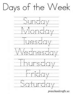 days of the week worksheets