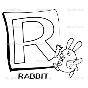Coloring Alphabet for Kids, R with rabbit
