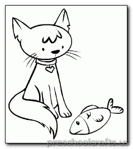 cat and fish coloring pages for preschooler