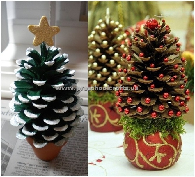 Pine Cone Christmas Tree Ornaments Christmas - Preschool Crafts