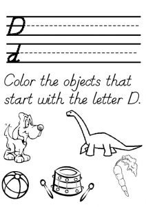 Color the objects that start with the letter d