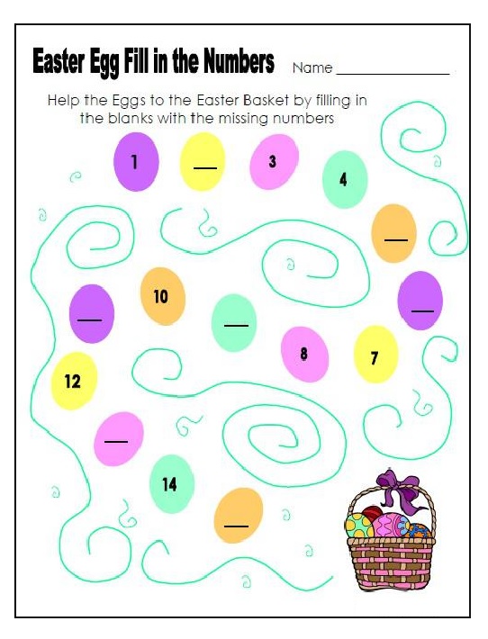 Easter Egg Fill in the Numbers Worksheet for Preschool