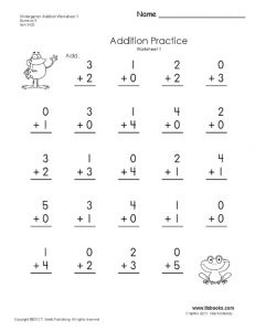 Kindergarten addition worksheet sum to 5
