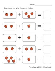 Preschool math worksheets related to addition