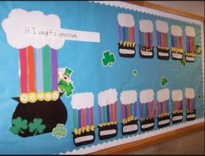 Saint Patrick's Day Bulletin Board - a cube of gold at the end of the rainbow