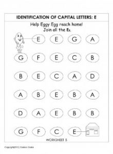 identification of capital letters e worksheet for preschool