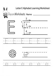 letter E alphabet learning worksheet