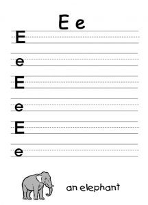 letter e worksheet for an elephant
