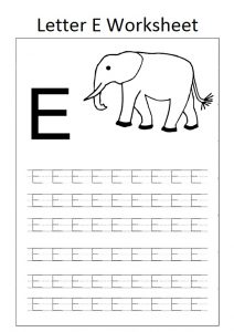 letter e worksheet for preschool elephant