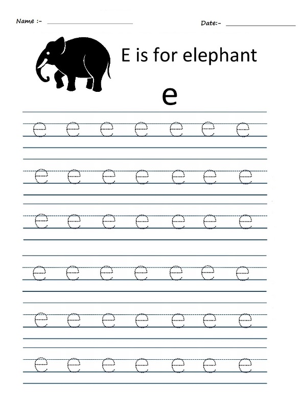 worksheet related to letter e