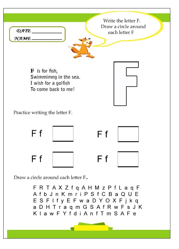 letter f worksheet for 1st grade preschool and kindergarten