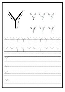 Practice writing the uppercase letter Y worksheet for primary school