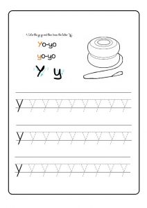 Trace the lowercase letter y for kindergarten