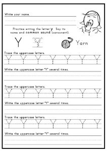 Trace the uppercase letter Y for 1st grade - free printable
