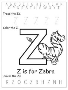 kindergarten worksheet of small letter z