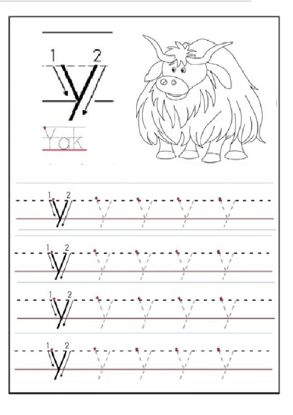 lowercase letter y tracing worksheet for 1st grade preschool crafts ...