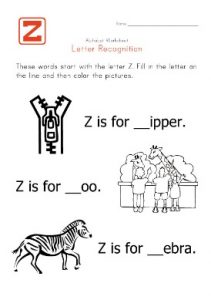 preschool worksheet of small letter z