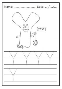 printable uppercase letter Y practice for preschool