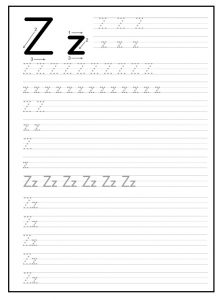 worksheet of small and big letter z