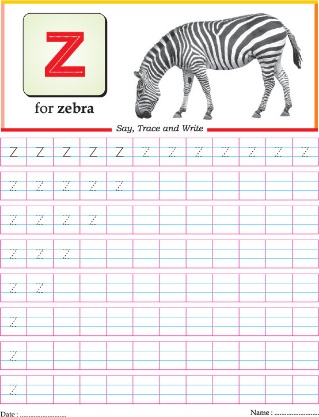 worksheet of small letter z is for zebra