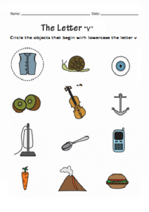 Circle the objects that begin with lowercase the letter v