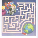 Colored space maze worksheet for preschool
