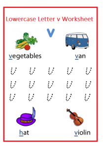 Lowercase letter v worksheets for Kindergarten