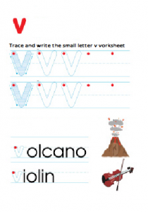 Small letter v worksheet - trace and write free printable