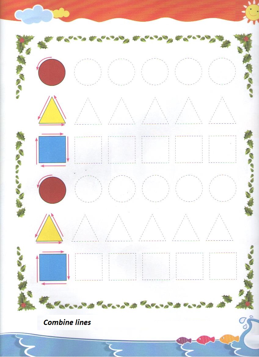 Tracing shapes worksheet for preschool and kindergarten