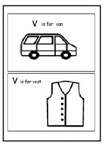 Uppercase letter V is for Van - V is for Vest worksheet
