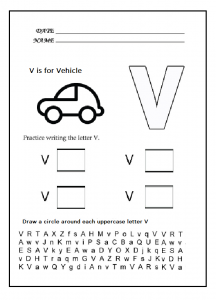 Uppercase letter v worksheet - Practice uppercase letter V