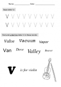 Uppercase letter v worksheet - V is for violin