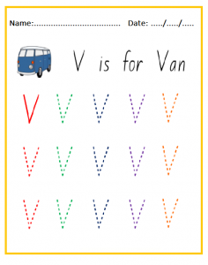 V is for Van Uppercase Letter Tracing Sheet