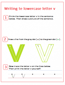 Writing the lowercase letter v worksheet