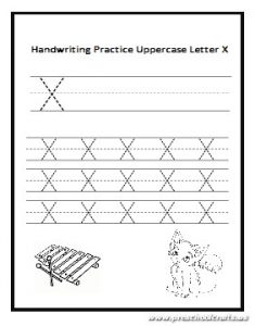 Handwriting Practice Uppercase Letter X worksheet for preschool and kindergarten
