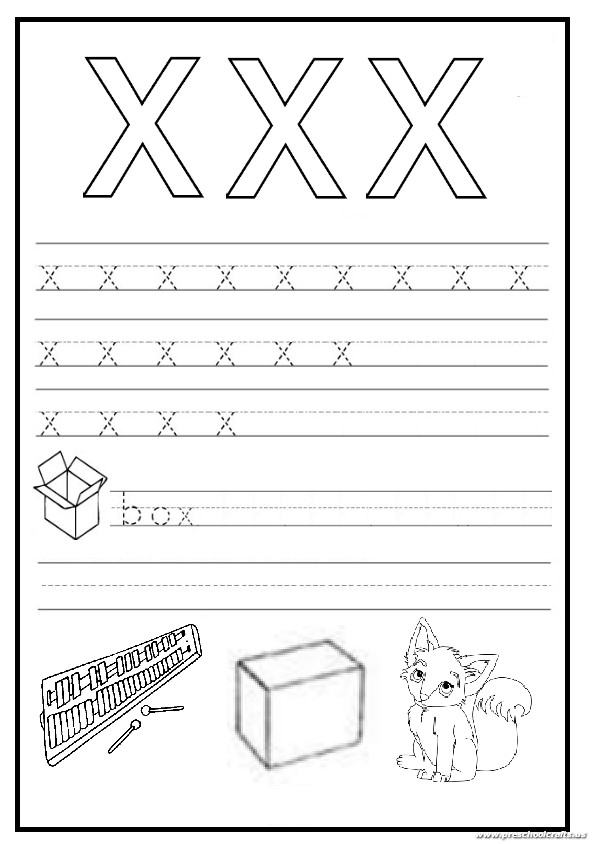 Trace and write the lowercase letter x worksheet