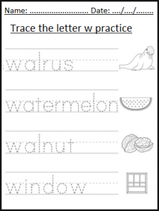 Trace the small letter w practice