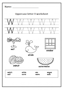 Uppercase letter W free printable worksheet