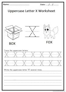 write the uppercase letter X worksheet for 1st grade