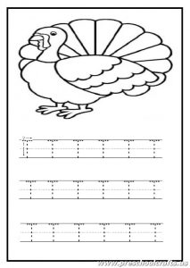 Capital letter T worksheet for kindergarten and Primary School - T is for turkey