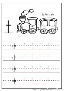 Lowercase letter T Worksheets Kindergarten and 1'st grade - t is for train coloring page
