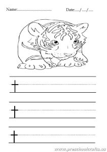 Lowercase letter t Worksheets Kindergarten and 1'st grade - t is for tiger coloring page