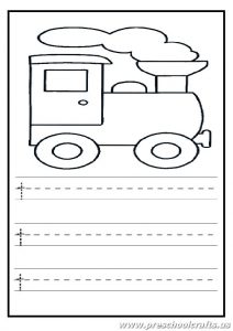 Lowercase letter t worksheets kindergarten and 1'st grade - train coloring page