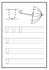 Trace and write uppercase letter u worksheet